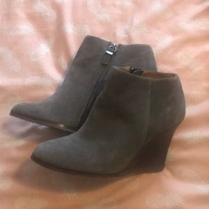 Gray suede wedge booties